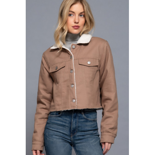 Button Closure Sherpa-lined Twill Jacket