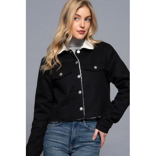 Button Closure Sherpa-lined Twill Jacket