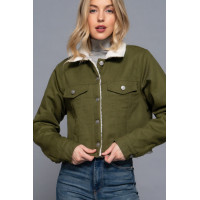 Button Closure Sherpa-lined Twill Jacket