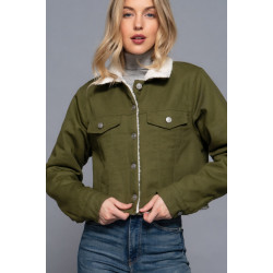 Button Closure Sherpa-lined Twill Jacket