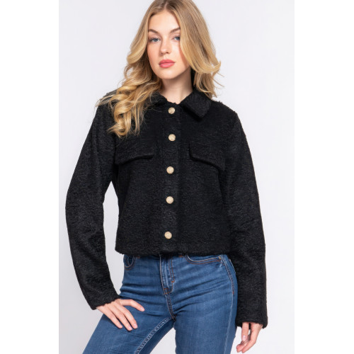 Long Slv Teddy Fleece Short Jacket