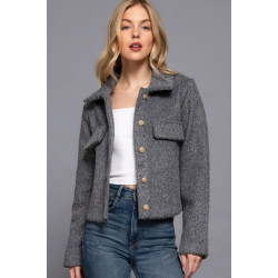 Long Slv Teddy Fleece Short Jacket
