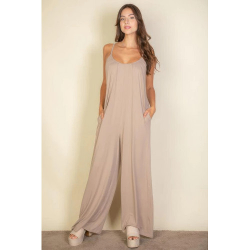Spaghetti Strap Solid Wide Jumpsuit