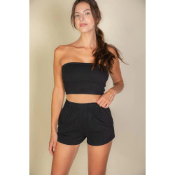 Simple Solid Color Tube Top And Shorts Two Piece Set