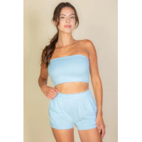 Simple Solid Color Tube Top And Shorts Two Piece Set