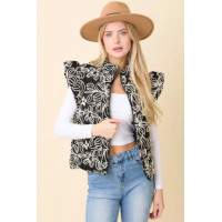 Floral Velvet Embroidered Denim Puffer Vest