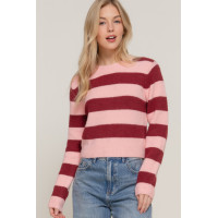 Long Slv Crew Neck Stripe Sweater