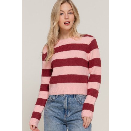 Long Slv Crew Neck Stripe Sweater