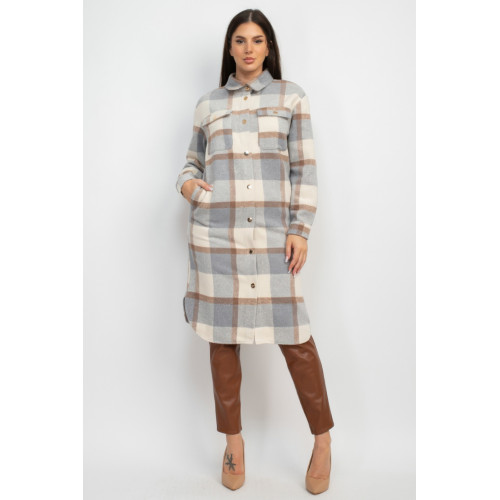 Plaid Buttoned Shacket Coat