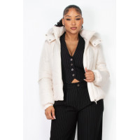 Insulated Zip-up Faux Fur Hooded Jacket