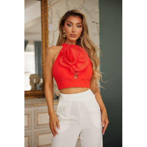 Flower Detailed Fashion Crop Top