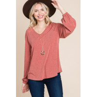 Casual V Neck Basic Long Sleeve Top