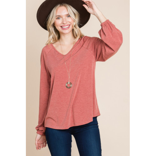 Casual V Neck Basic Long Sleeve Top