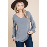 Casual V Neck Basic Long Sleeve Top