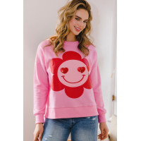Smiley Flower Oversized Pullover