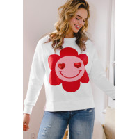 Smiley Flower Oversized Pullover