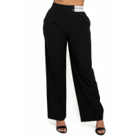 High-rise wide elastic contrast waist pants