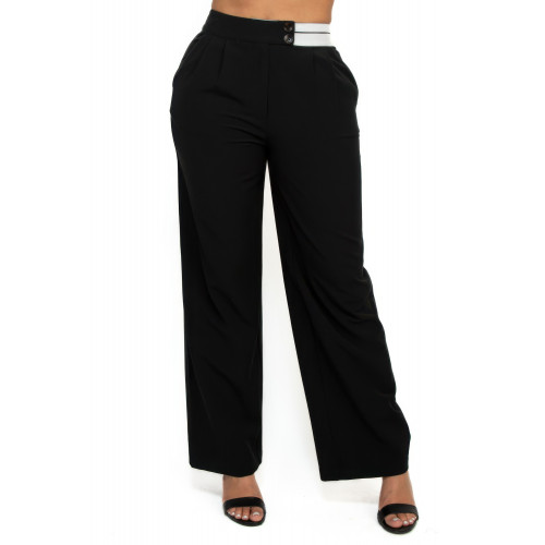 High-rise wide elastic contrast waist pants
