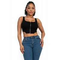 Zip-up square neck crop top