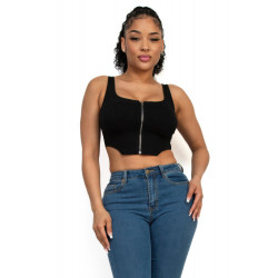 Zip-up square neck crop top