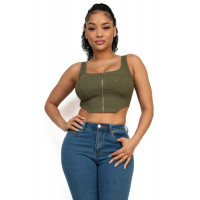 Zip-up square neck crop top