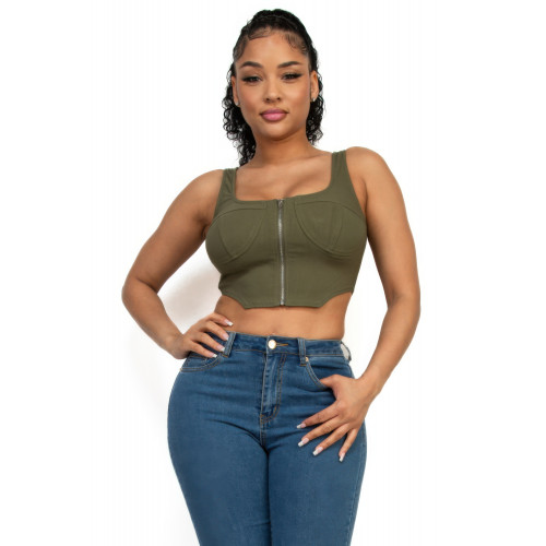 Zip-up square neck crop top