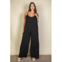 Plus spaghetti strap solid wide jumpsuit