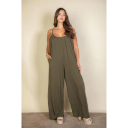 Plus spaghetti strap solid wide jumpsuit