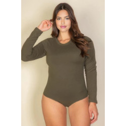 Plus solid long sleeve round neck bodysuit