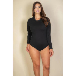 Plus solid long sleeve round neck bodysuit