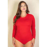 Plus solid long sleeve round neck bodysuit