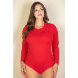 Plus solid long sleeve round neck bodysuit