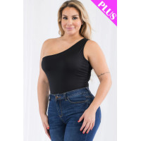 Plus size one shoulder solid casual bodysuit