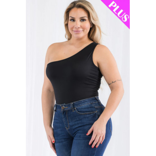 Plus size one shoulder solid casual bodysuit - CC-59153