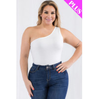 Plus size one shoulder solid casual bodysuit