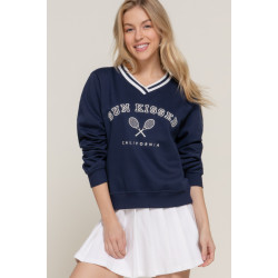 Long slv v-neck embroidered sweatshirt