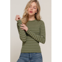 Long slv crew neck stripe sweater