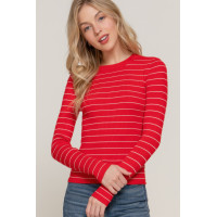 Long slv crew neck stripe sweater