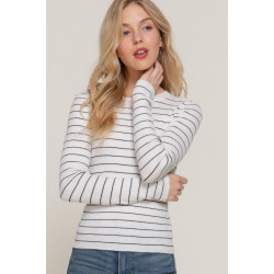 Long slv crew neck stripe sweater
