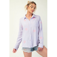 Embo detailed cotton gauze button down shirt