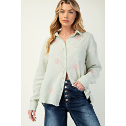 Embo detailed cotton gauze button down shirt