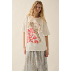 Duo flowers vintage-wash oversized graphic tee