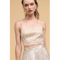 Floral sequins straight neck crop top