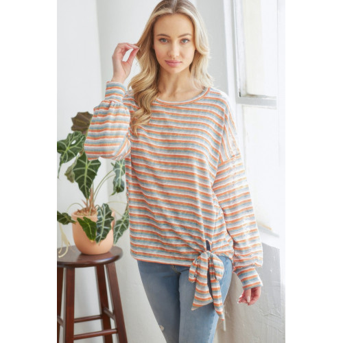 Striped Longsleeve Top With Ribbon