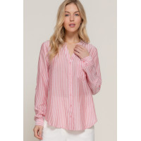 Long Slv Split Round Neck Stripe Woven Shirt