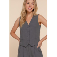 V-neckline W/front Button Closure Vest