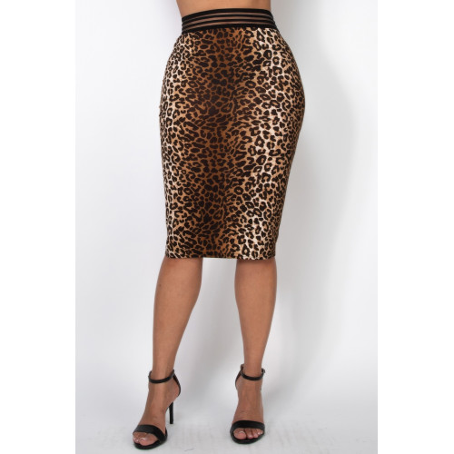 High-rise Banded Leopard Midi Skirt