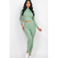 Ribbed Mock Neck Long Sleeve Top & Leggings Set