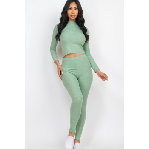 Ribbed Mock Neck Long Sleeve Top & Leggings Set