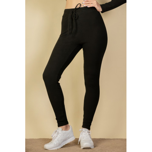 Tie-Front Ribbed Lounge Leggings